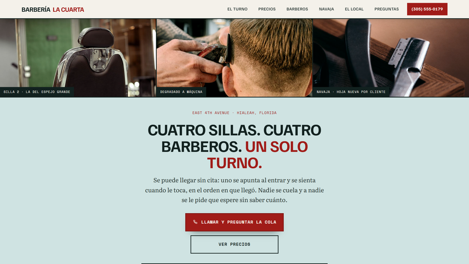 Portada del sitio de barbería que hicimos para Barbería La Cuarta.
